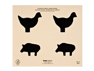 Kruger NRA 50-ft Pistol Silhouette Target, Chicken & Pig, 12"x10.5", 100ct