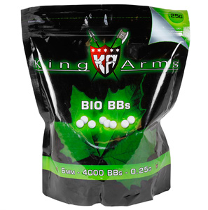 King Arms 6mm Biodegradable Airsoft BBs, 0.25g, Green, 4000 Rds
