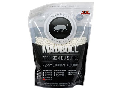 Mad Bull Precision Grade 6mm plastic airsoft BBs, 0.20g, 4,000 rds, white