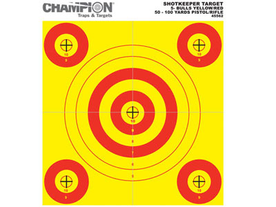 Champion 5-Bull Paper Target, Yellow/Orange, 8.5"x11", 12/pk