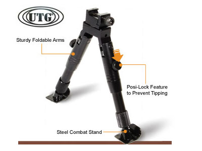 UTG Bipod, SWAT/Combat Profile,Adjustable Height, Steel Feet