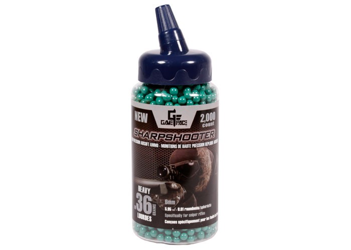 Game Face Precision Sharpshooter 6mm Plastic Airsoft BBs, 0.36g, 2,000 Rds, Green