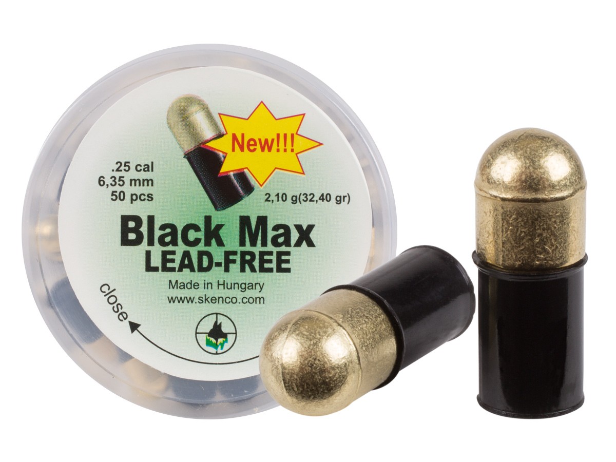 Skenco Black Max Lead-Free Pellets, .25 Cal, 32.40 Grains, Domed 50ct