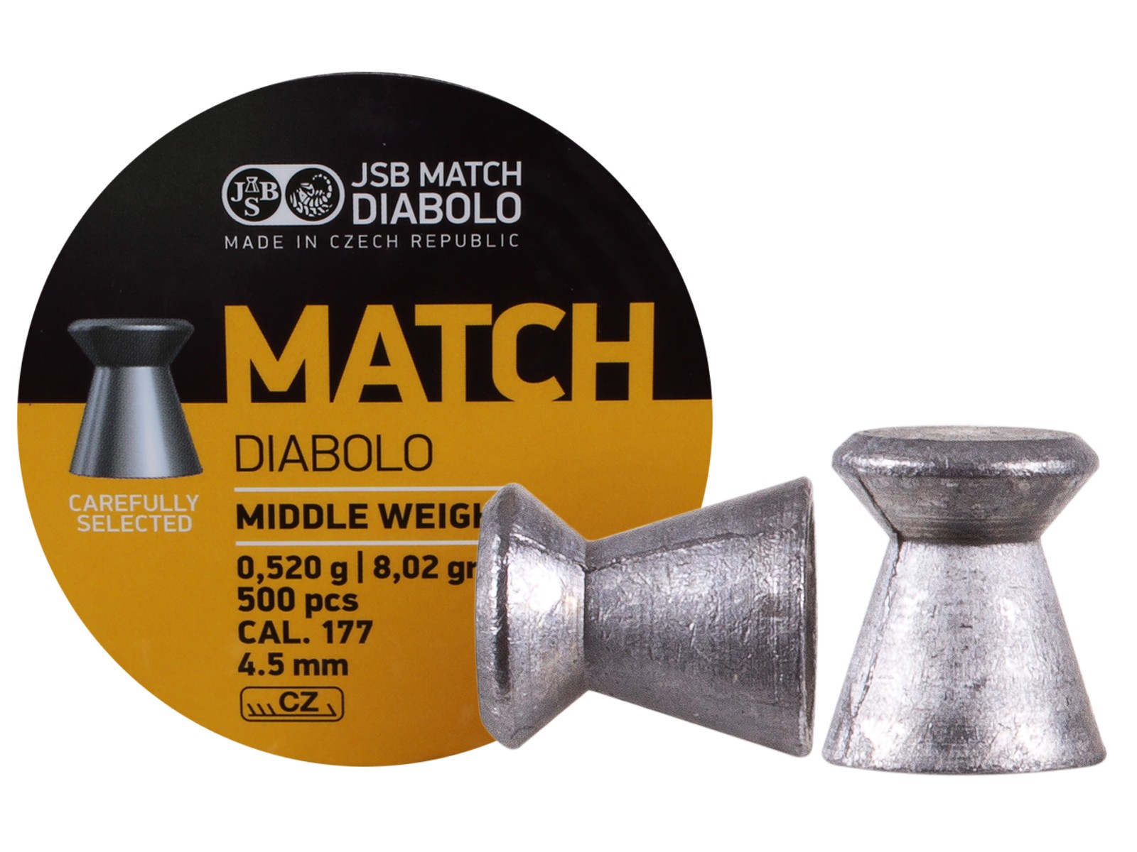JSB Yellow Match Middle Weight  .177 Cal, 8.02 Grains, Wadcutter, 500ct