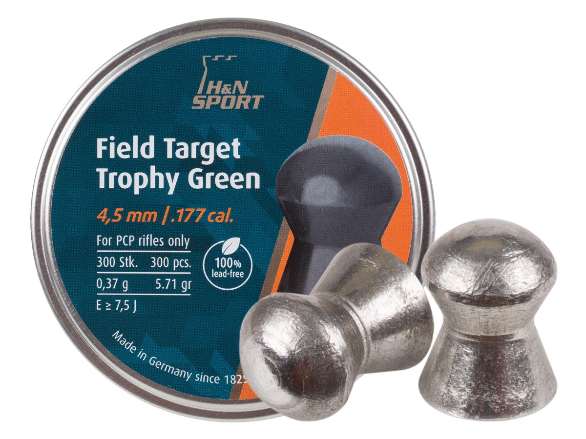 H&N Field Target Trophy Green .177 Cal, Lead-Free, 5.56 Grains, Domed, 300ct