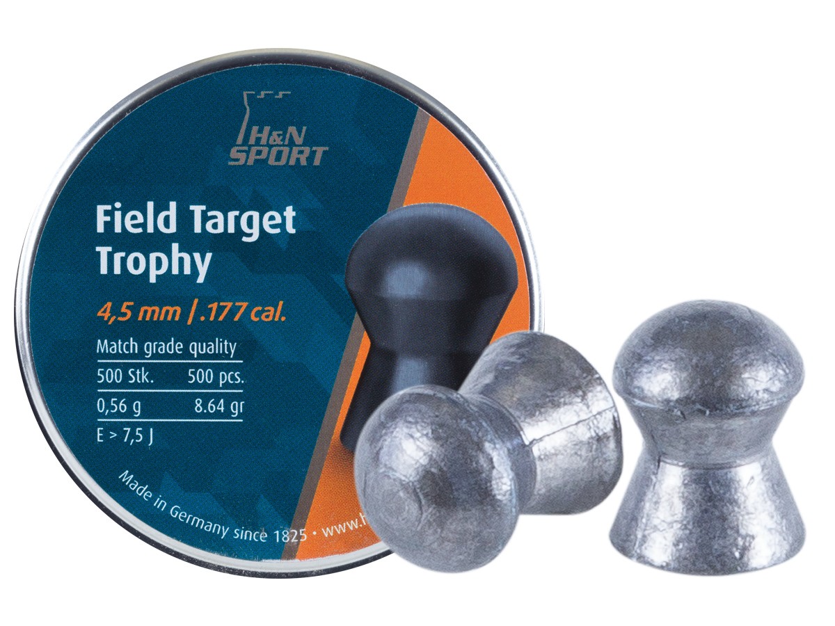 H&N Field Target Trophy, .177 Cal, 4.52mm, 8.64 Grains, Round Nose, 500ct