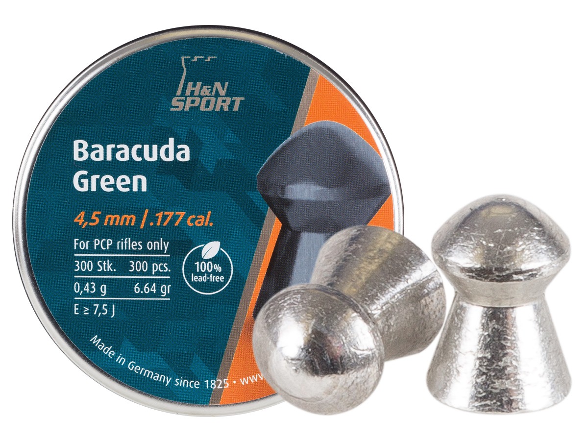 H&N Baracuda Green, Lead Free, .177 Cal, 6.48 Grains, Round Nose, 300ct