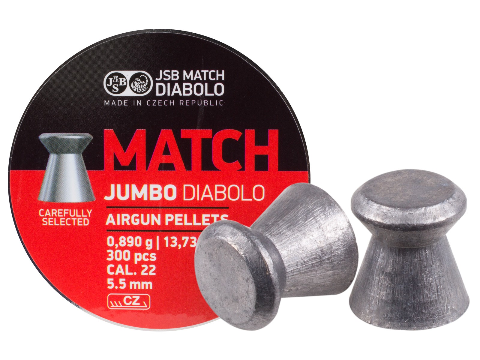 JSB Match Jumbo Diabolo Pellets, .22 Cal, 13.73 Grains, Wadcutter, 300ct