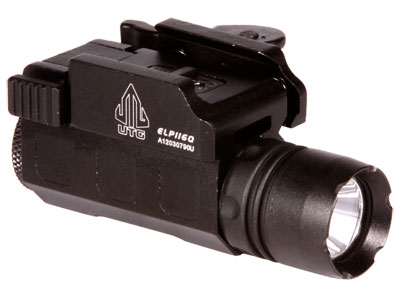 UTG Tactical Pistol Flashlight, 90-Lumen CREE Q5 LED, Quick-Detach Weaver/Picatinny Mount